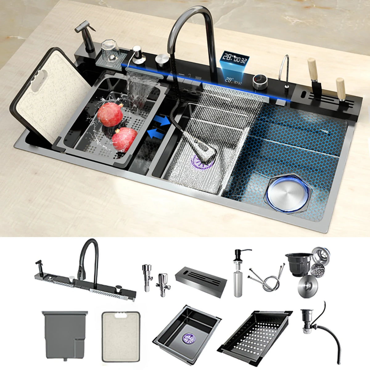 Sinks Stainless Steel Waterfall Sink Includes 120 50