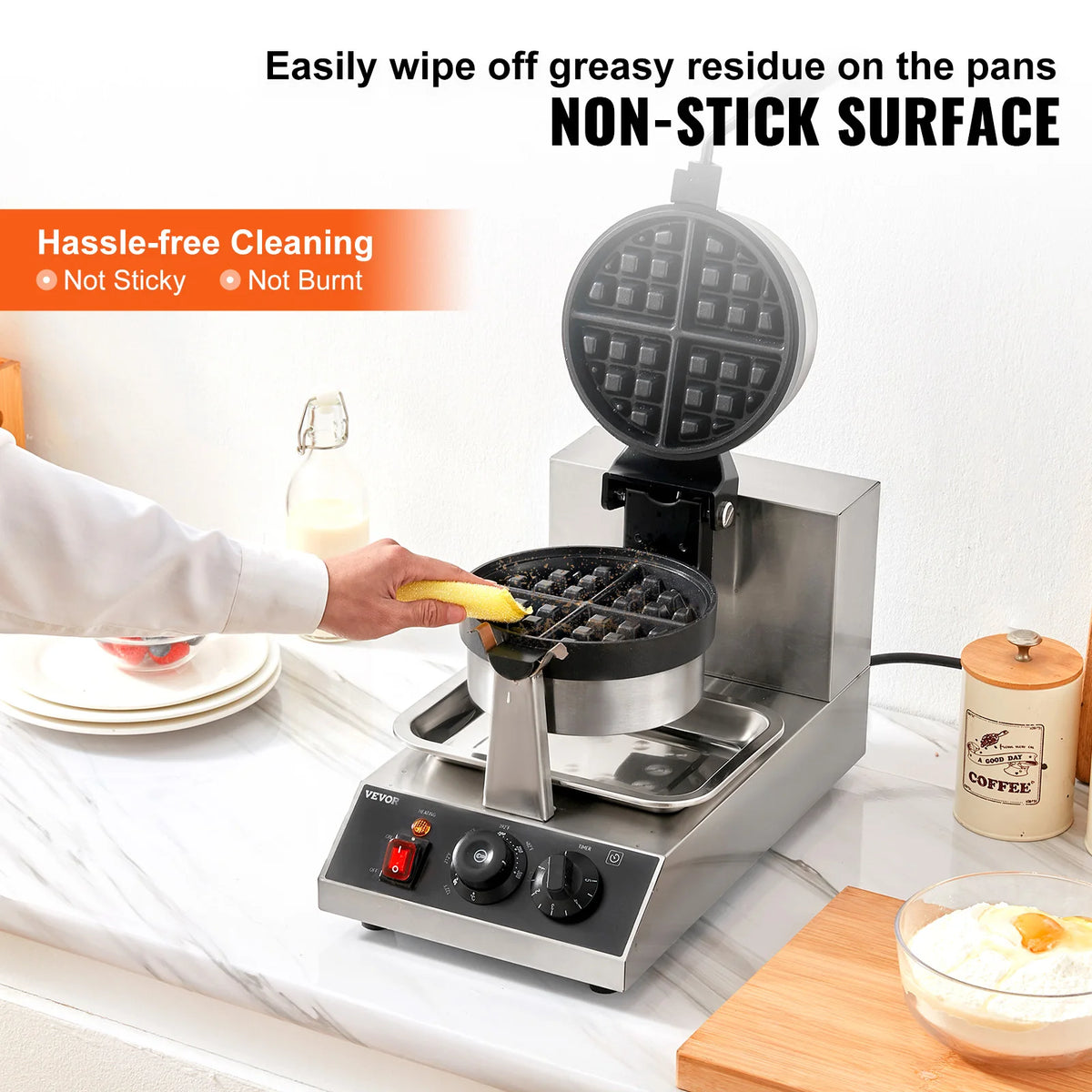 Succebuy Electric Waffle Maker Stainless Steel Round Waffle