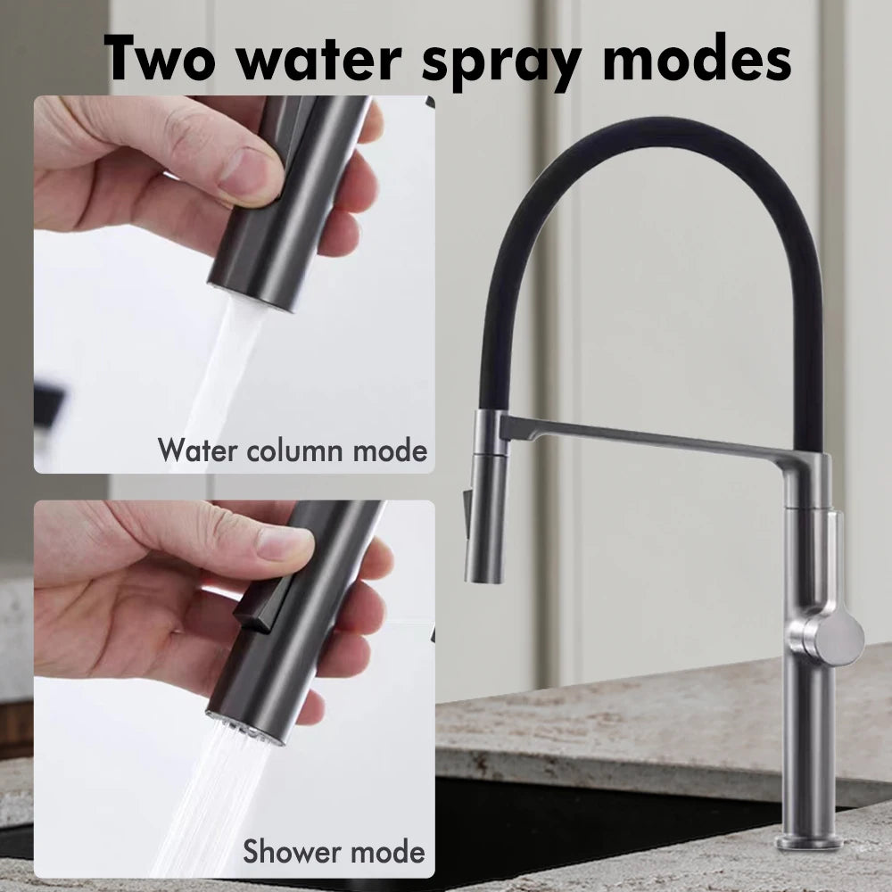 Black Faucet Pull Down Sprayer Rubber Mixer Deck