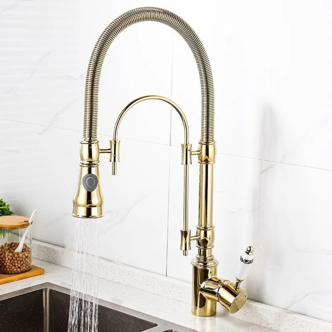 Gold Pull Down Faucet Brass Cold Sink Faucet