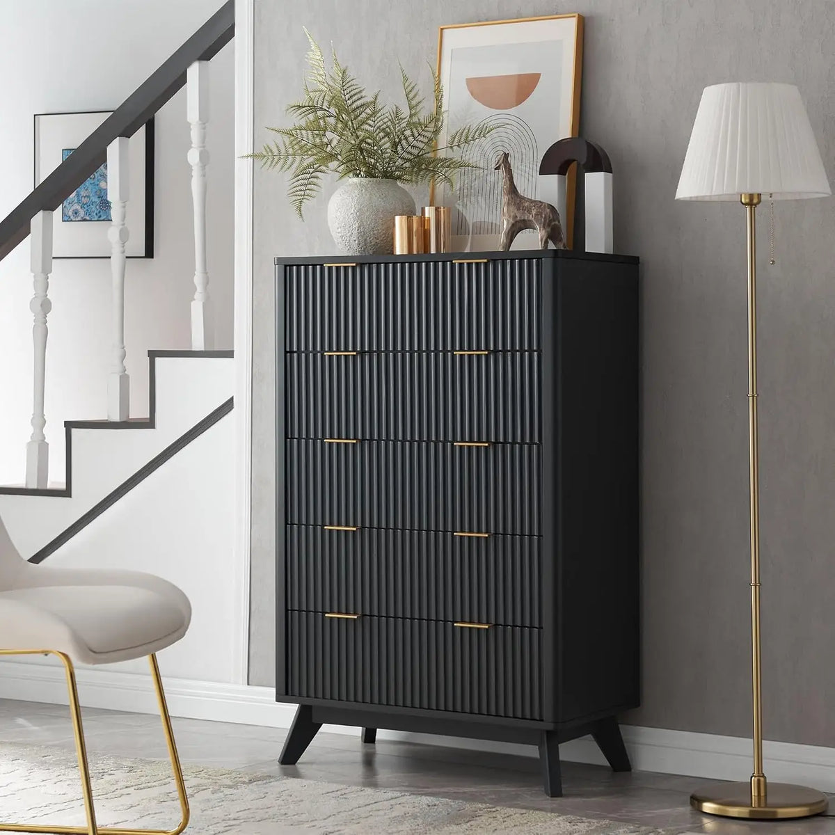 Fluted Drawers Dresser 48 Tall Modern Chest Of