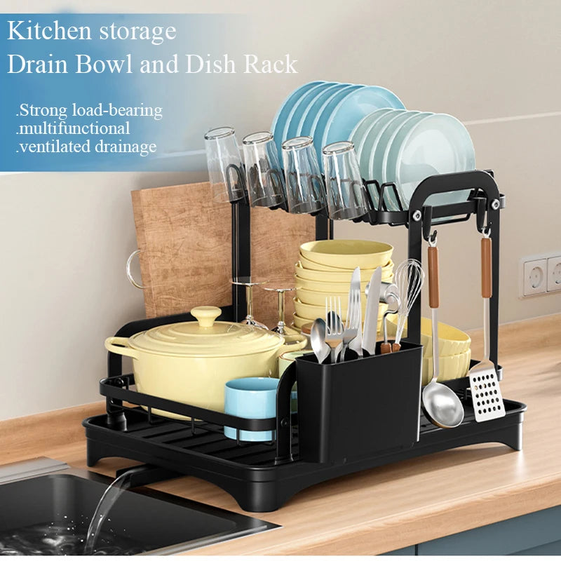 Tier Dish Bowl Drainer Storage Rack Organizer Drain