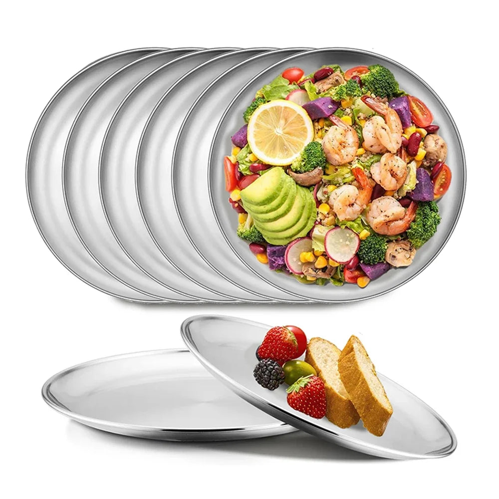 8pcs Stainless Steel Metal Round Dining Disc Bone