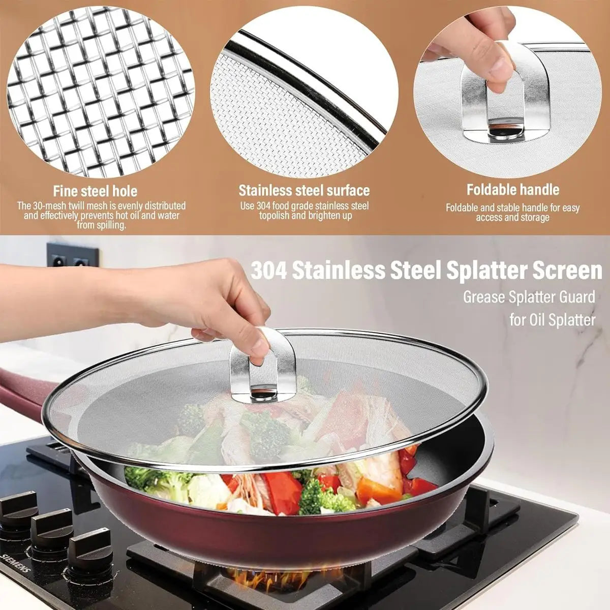 3-Piece Splatter Screen Frying Pans 13 /11 /9