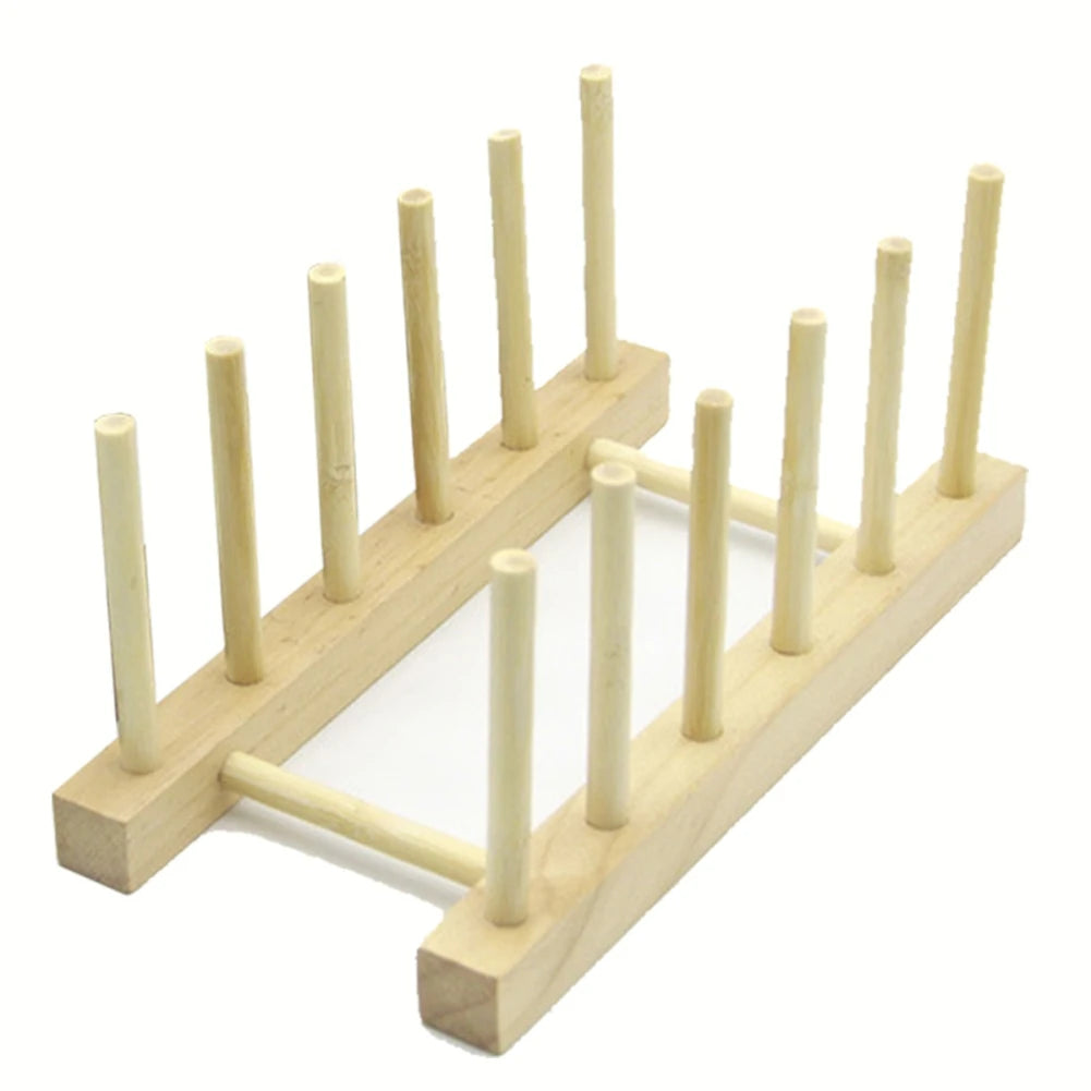 Wooden Dish Drain Rack Dinnerware Storage Organizer Tray