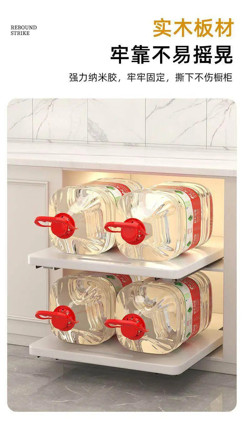 Solid Wood Pull-Out Tray Slide-Out Rack Microwave Rice