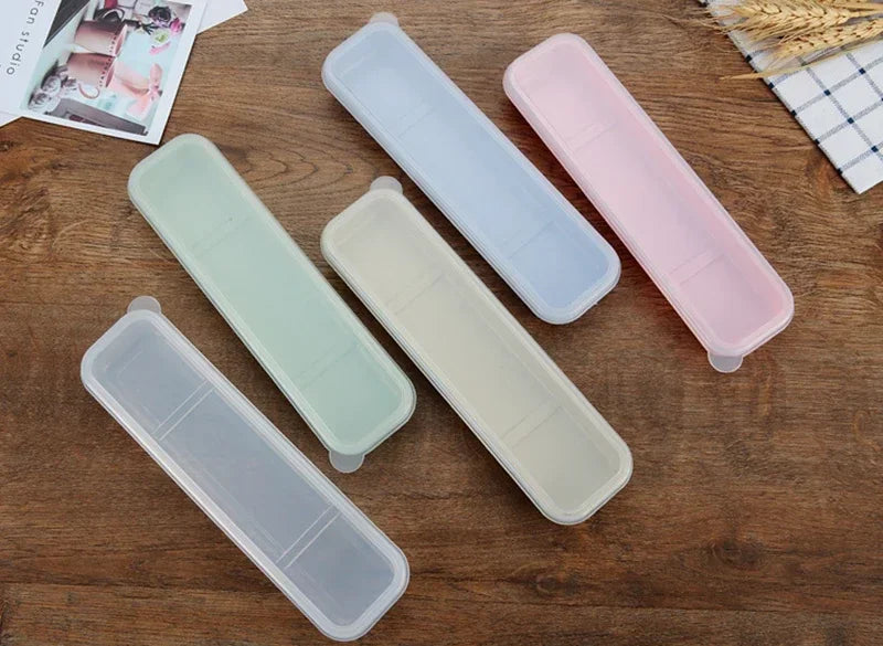 Travel Tableware Storage Box Transparent Cover Utensil Organizer