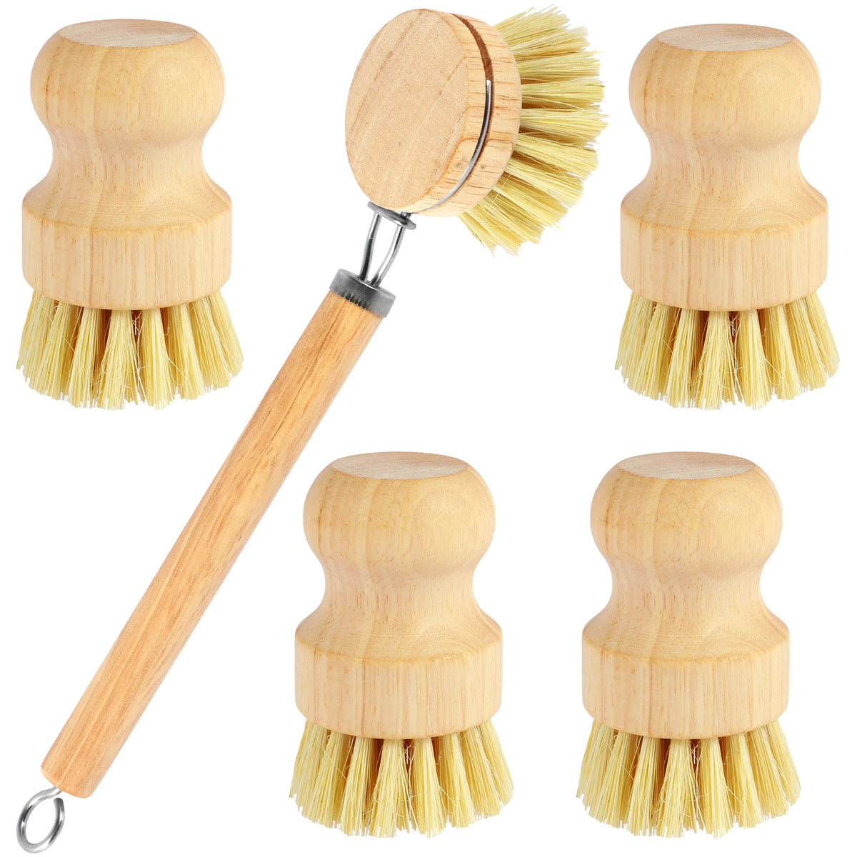 3/4/5/10pcs Bamboo Dish Scrub Brushes Replaceable Dish Brush