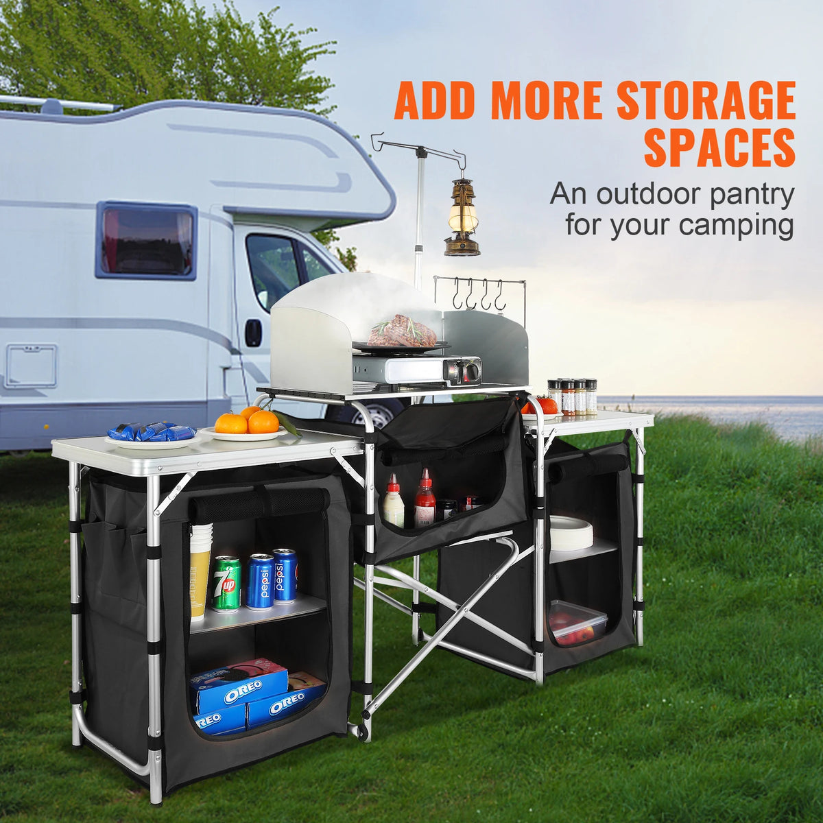 Succebuy Camping Table Cabinet Folding Cooking Storage Rack
