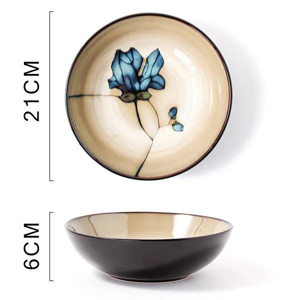 Ceramic Hand-Painted Flowers Creative Dish Plate Japanese
