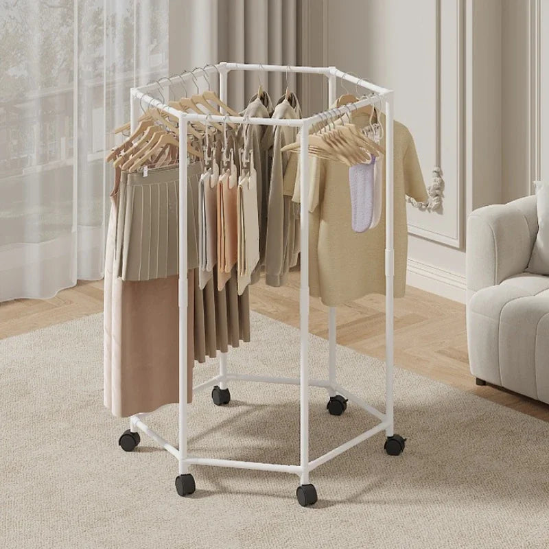 Hexagon Rotating Floor Clothes Rack Dormitory Coat Hanger