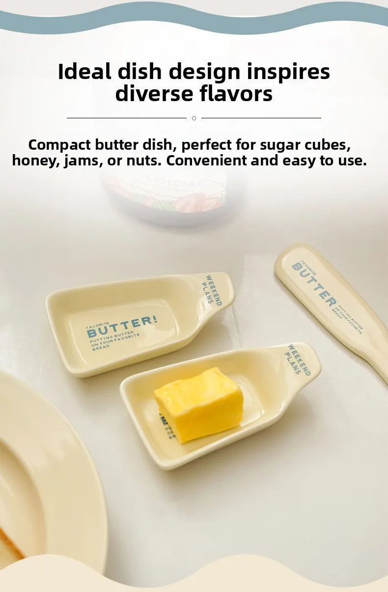 French Style Ceramic Breakfast Plate Butter Knife Dip