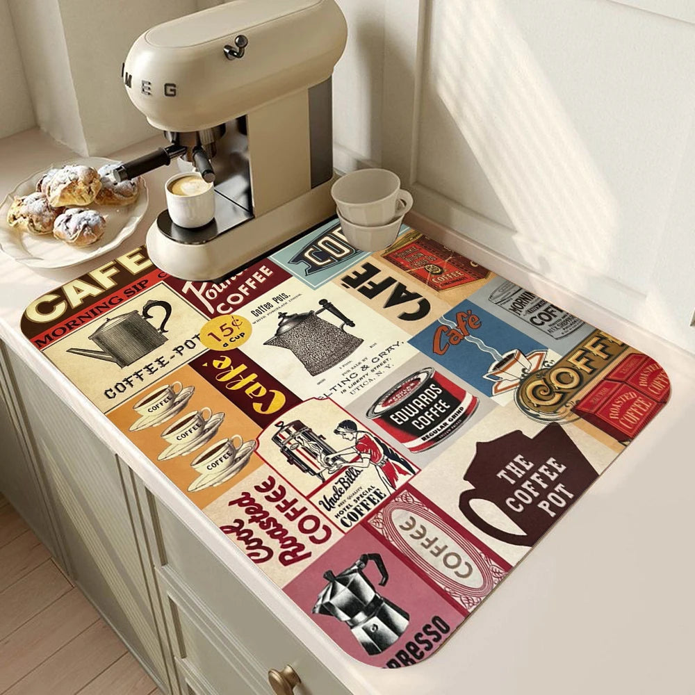 Coffee Bar Mat Rubber Dish Drying Mat Counter