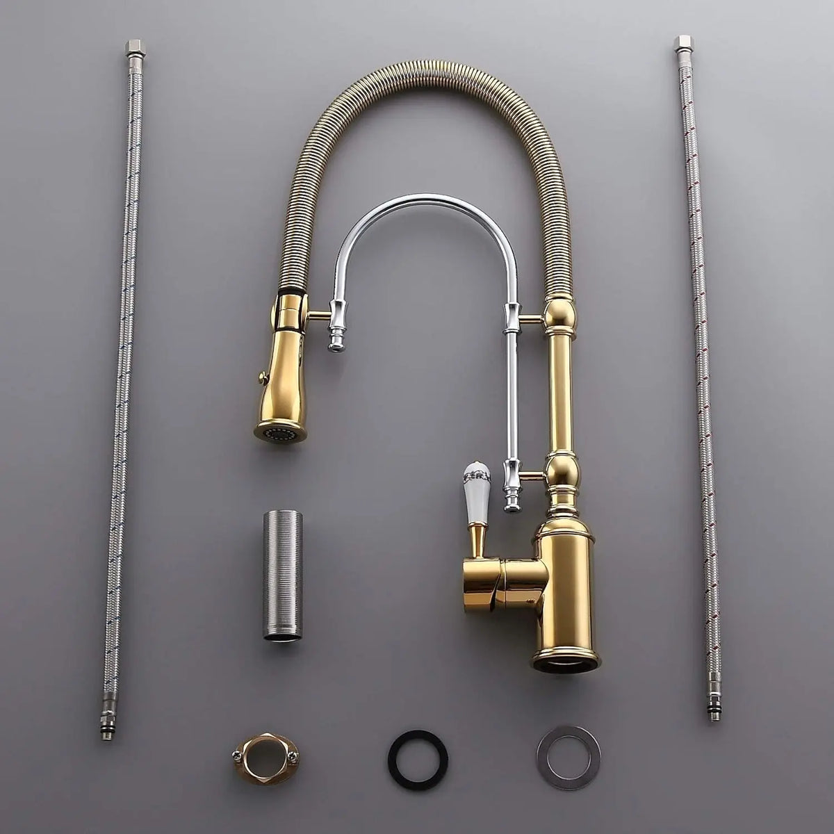 Ouio Solid Brass Dual-Function Faucet Pull-Down Sprayer &