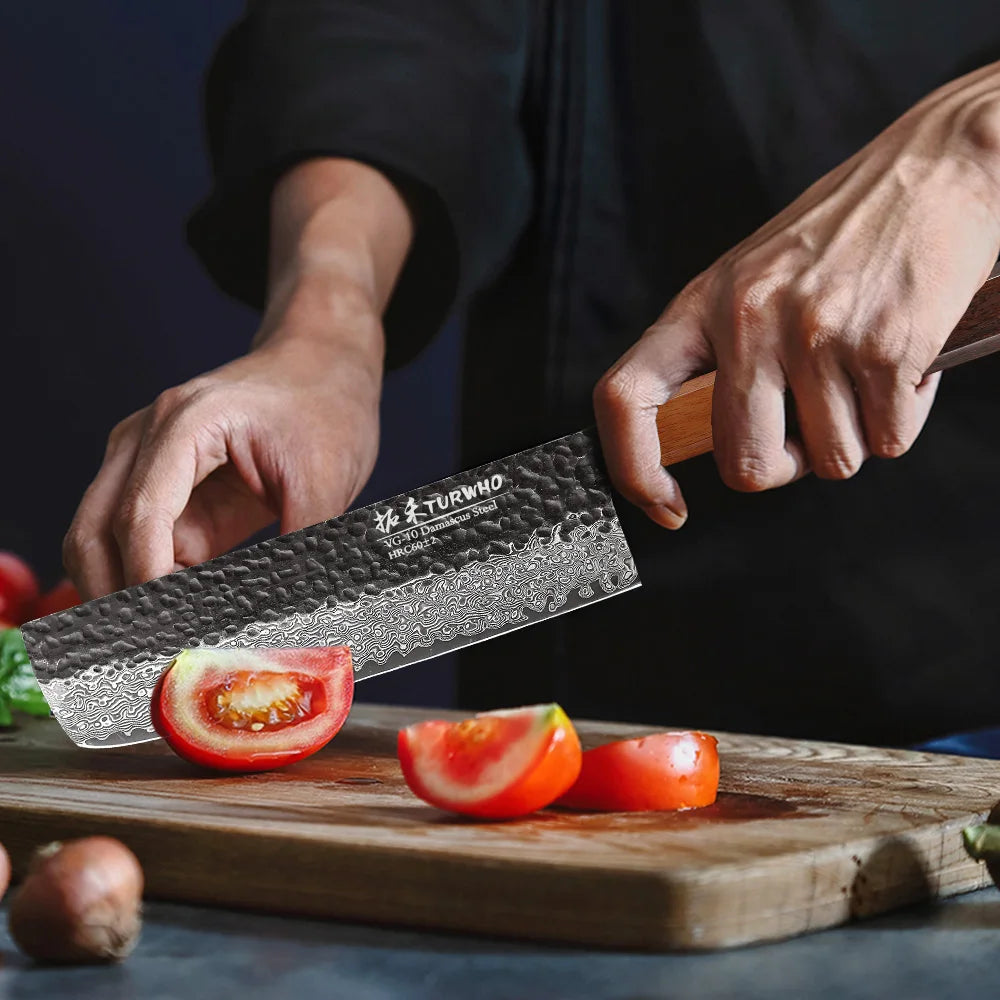 Turwho Inch Hand Forged Nakiri Knife Japanese Damascus