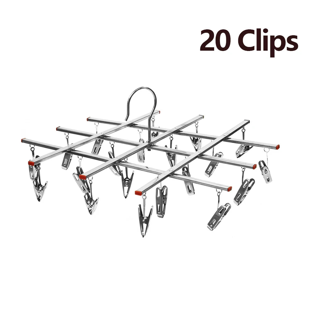 20/35 Clips Folding Drying Rack Stainless Steel Windproof