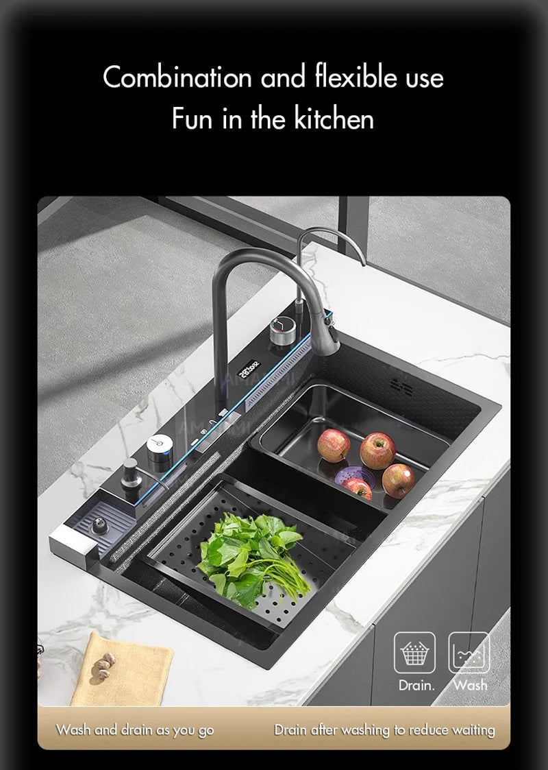 304 Stainless Steel Waterfall Sink Large Slot Integrated