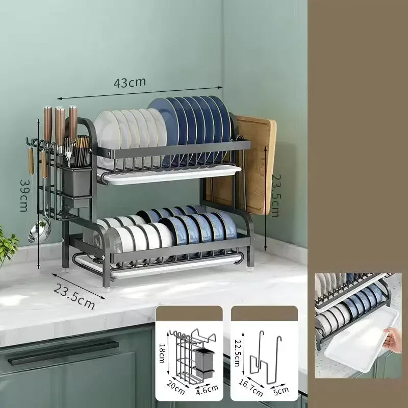 Dish Drying Rack 2-Tier Compact Dish Rack Drainboard