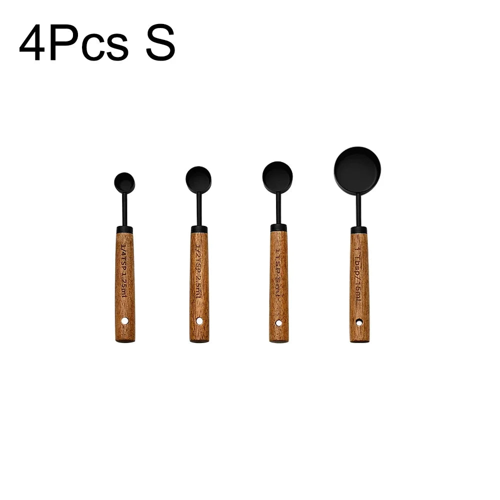 1/4/8pcs Gold Wooden Handle Stainless Steel Measuring Cups