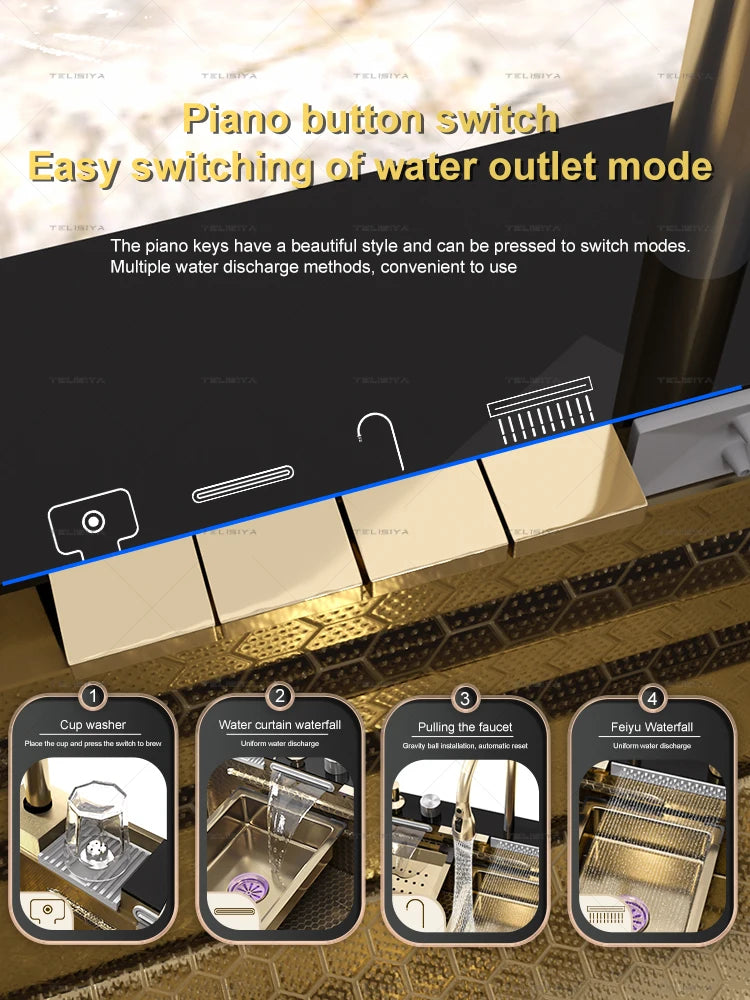 Stainless Steel Sink Large Slot Waterfall Digital Display