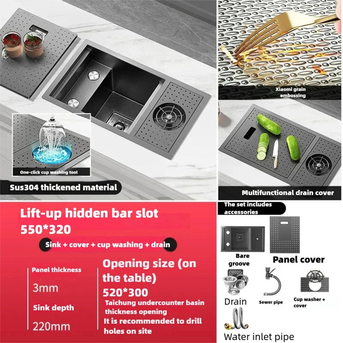 Cup Washer Hidden Bar Sinks Lid Multifunctionalstainless Steel