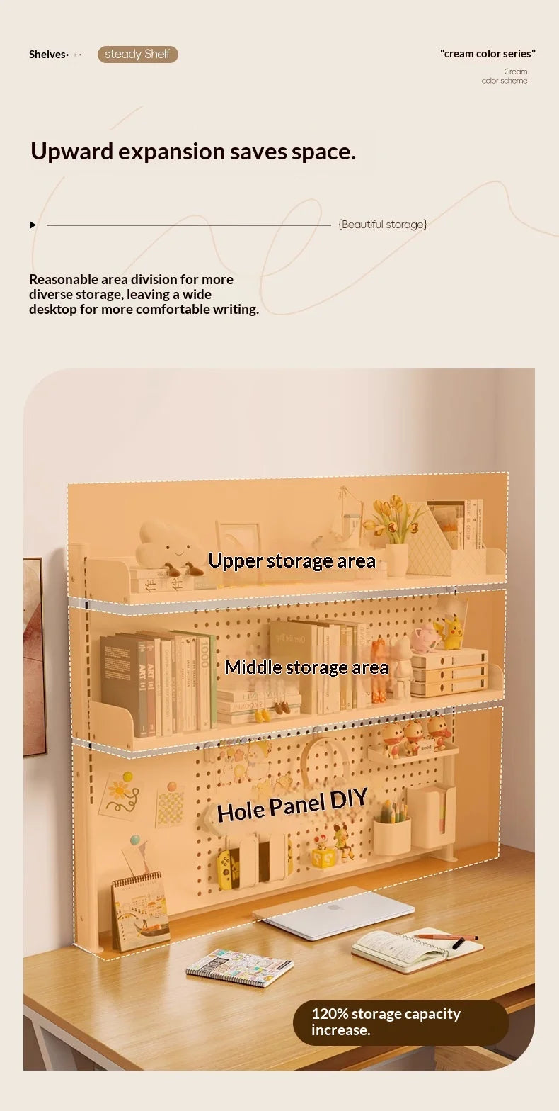 Adjustable Desktop Storage Rack Pegboard Desk Bookshelf Organizer