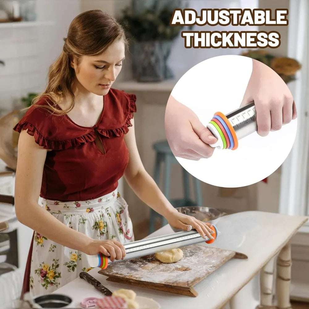 Rolling Pin Silicone Baking Pastry Mat Stainless Steel