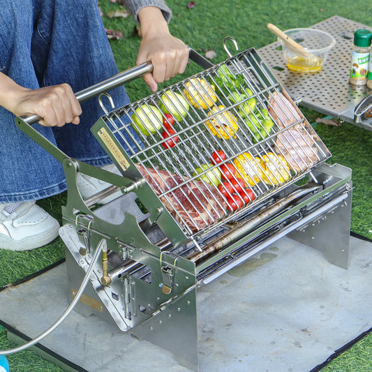 360 Camping Rotatable Grill Dual-Fuel Charcoal Gas Stove