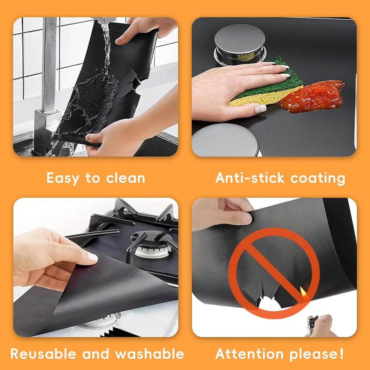 Gas Stove Burner Covers Square Heat-Resistant Oil-Proof Reusable