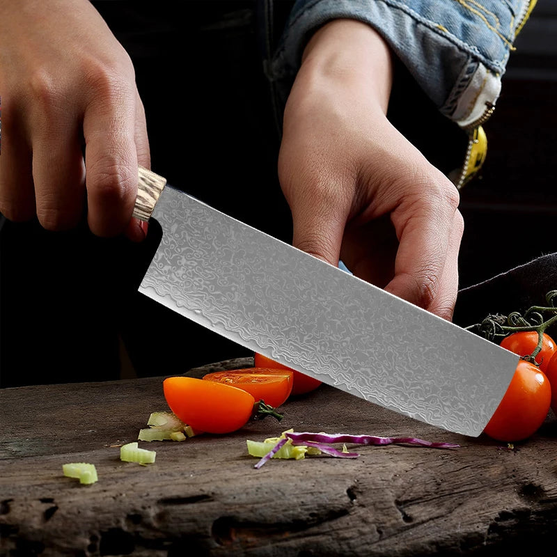 Damascus Knives Meat Cleaver Wooden Handle Chef Slicng