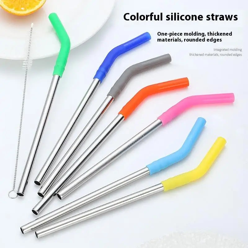 1set Long Stainless Steel Straw Silicone Straw Sleeve