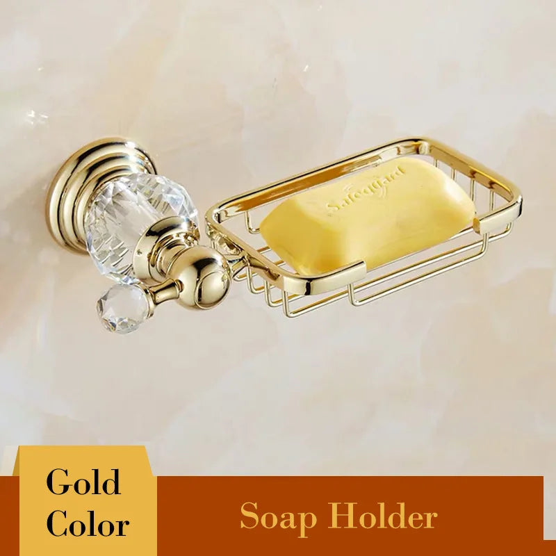 Shower Shelf Toilet Paper Holder Golden Crystal Wall