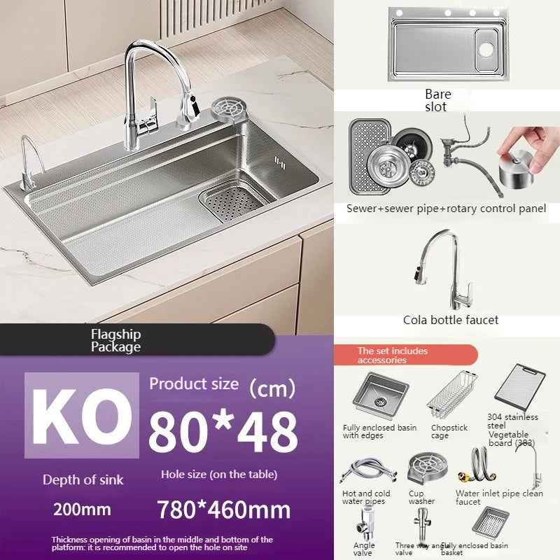 Drop In Sink 304 Stainless Steel Embossed Large