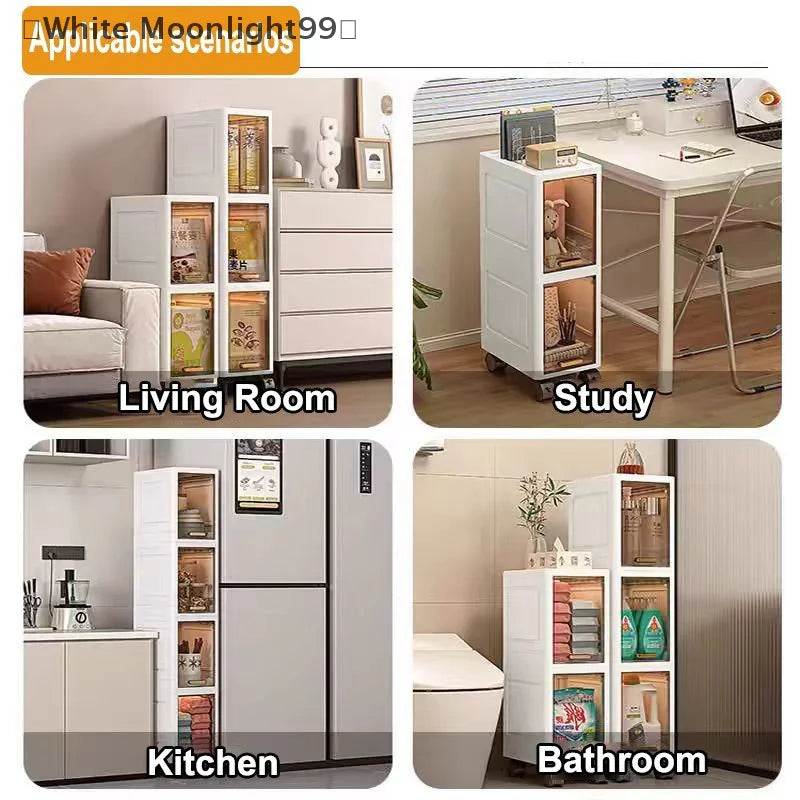 White Foldable Storage Cabinet Bathroom Organizer Slim Cabinet