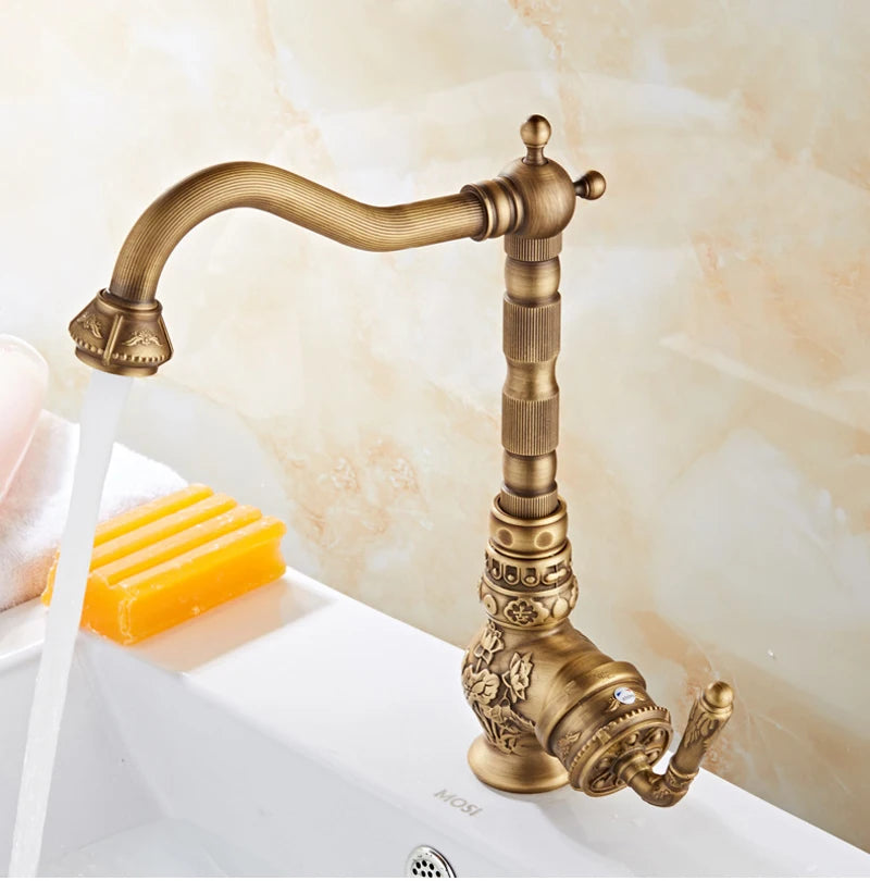 Faucet Vintage Antique Cold Rotating Bathroom Sink Carved