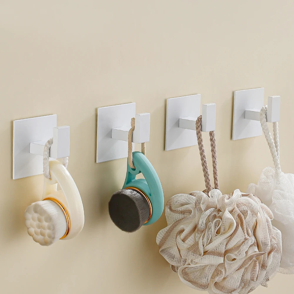 White Wall Hook Adhesive Towel Holder No Drill