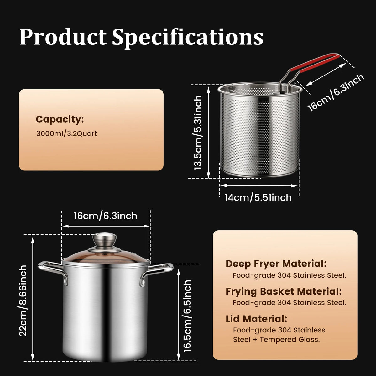 Deep Frying Pot Stainless Steel Fryer Pan Fry
