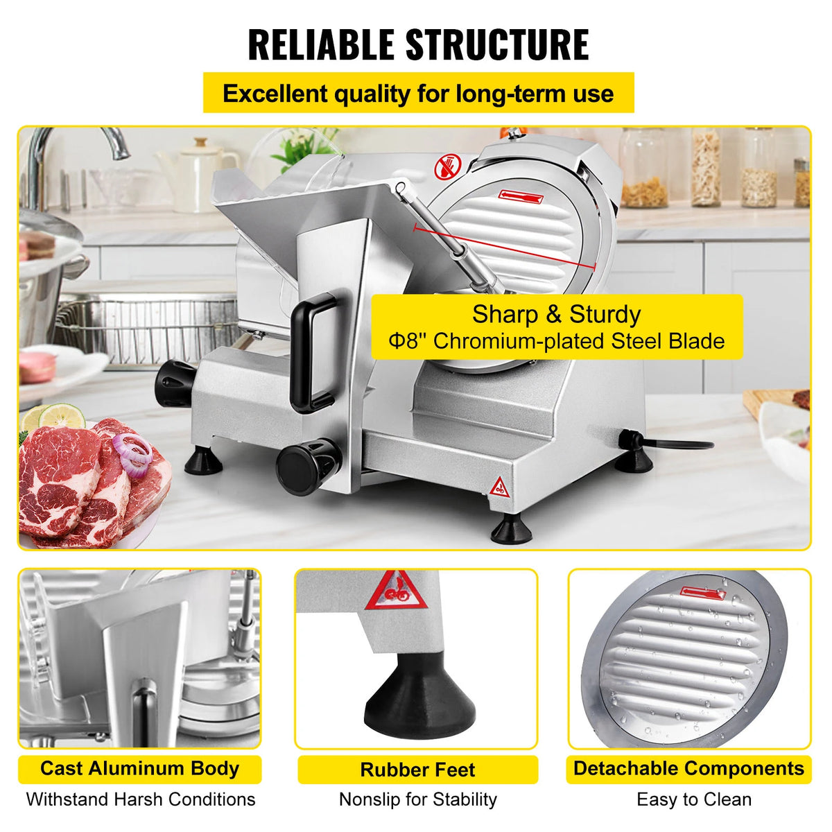 Succebuy Meat Slicer 8/10inch Carbon Steel Blade Electric