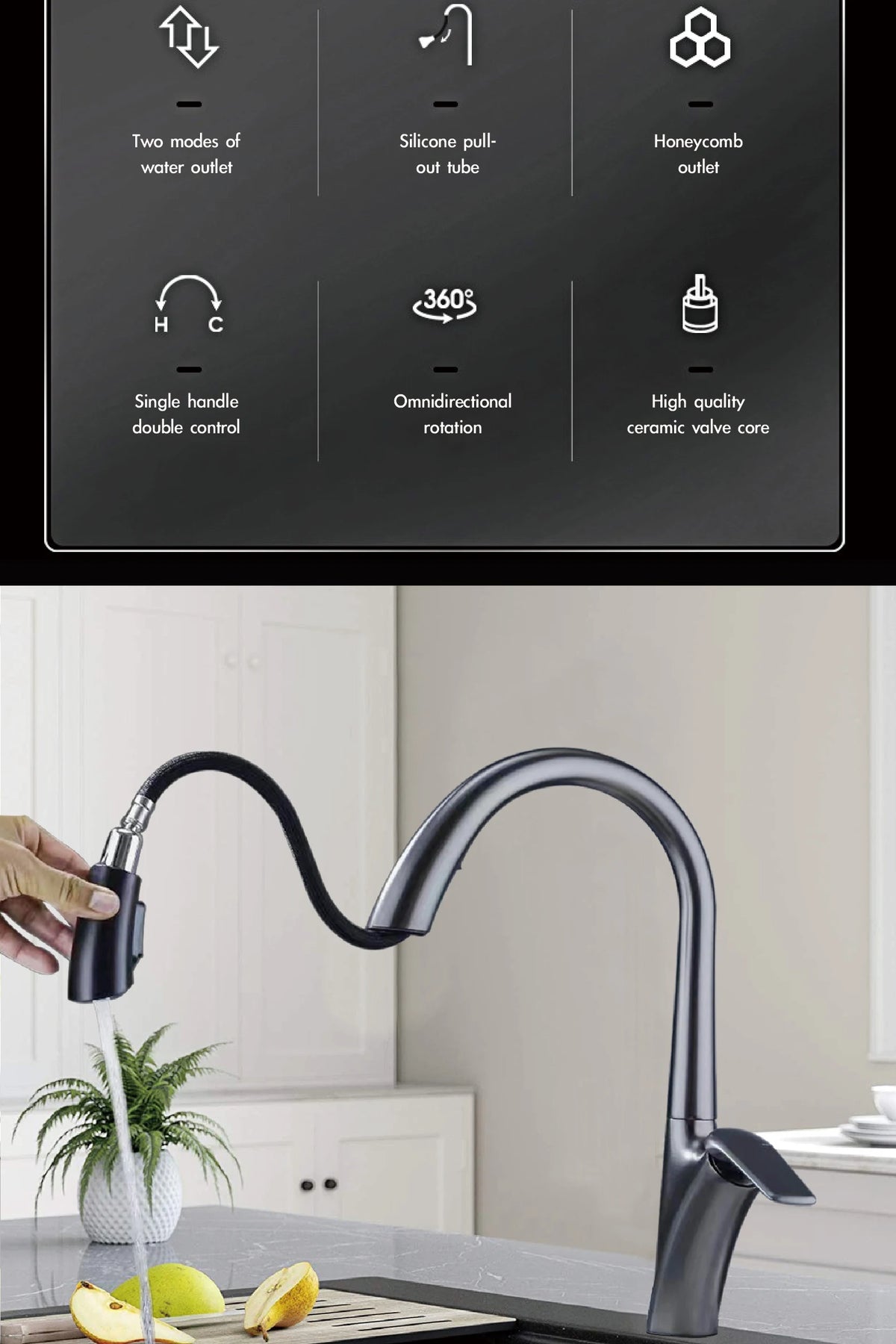 Luxury Brushed Gold Brass Faucet Pull-Out Design 2-Function