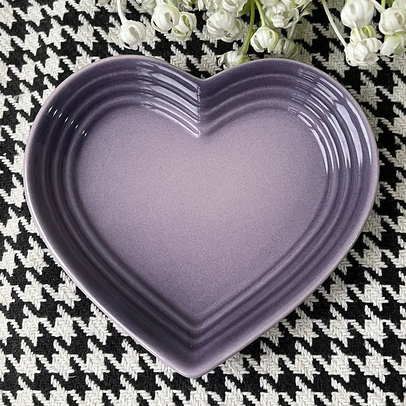 Heart-Shaped Ceramic Dishes 12cm Gradient Underglaze Color Simple