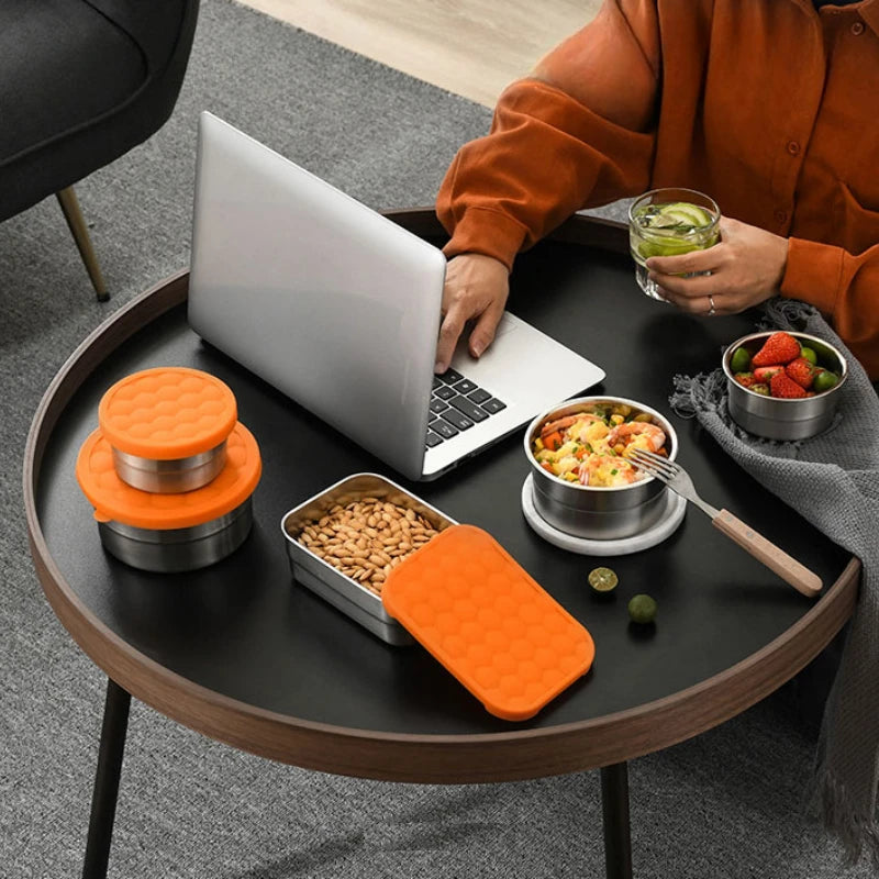 Stainless Steel Food Storage Box Silicone Lid Lunch