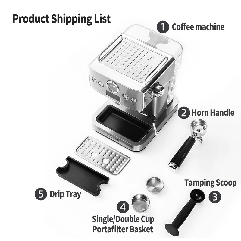 20bar Semi-Automatic Espresso Machine Stainless Steel Casing