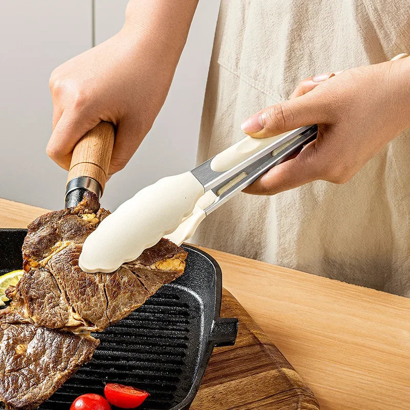 9-Inch Silicone Food Tongs Grill Stainless Steel Food