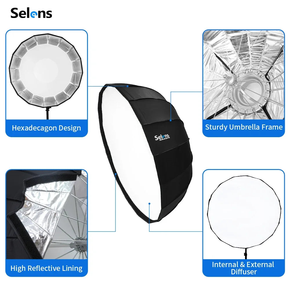 Selens 65/85/105cm Quick Folding 16 Rods Beauty Dish
