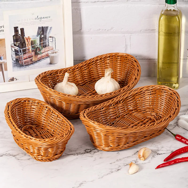 Handmade Oval Rattan Bread Basket Woven Food Fruit