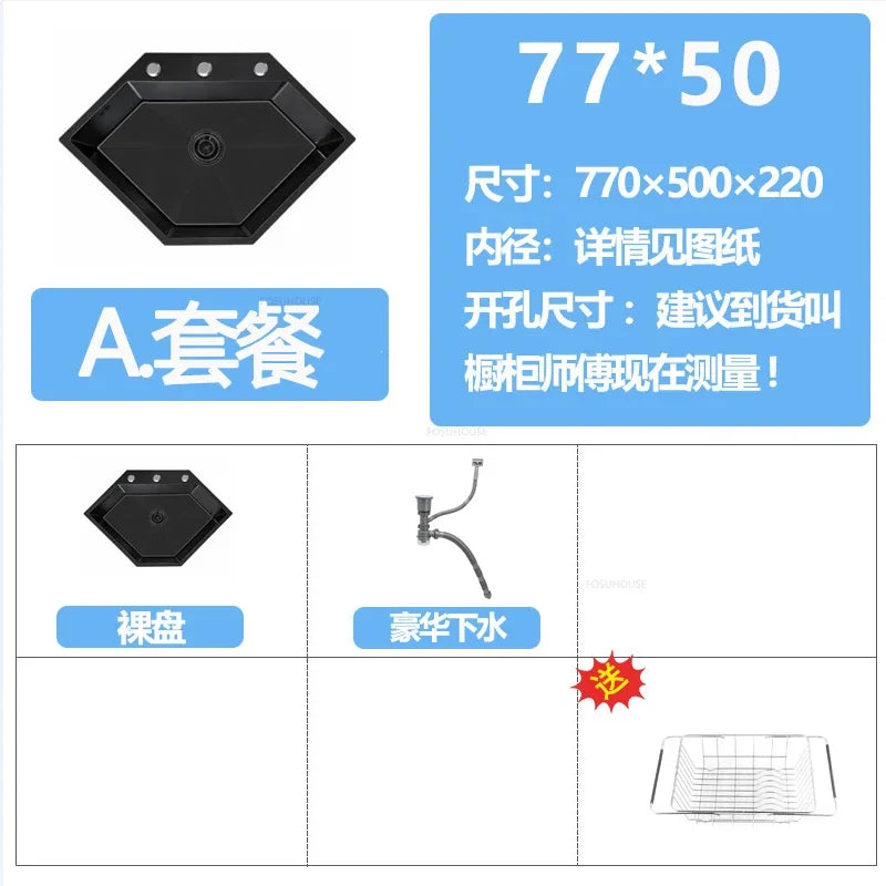 Diamond Shaped Sinks Stainless Steel Creative Corner Dish