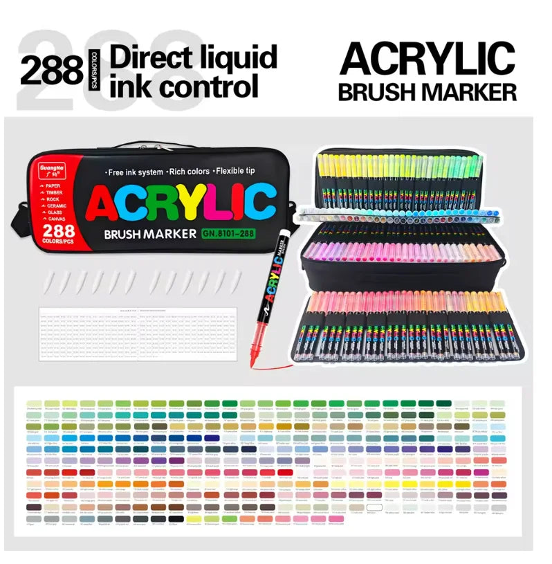 Gn 366 Colors Acrylic Paint Pens Markers Brush