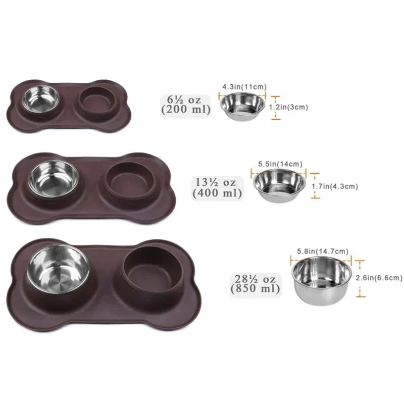 Antislip Double Dog Bowl Silicone Mat Durable Stainless