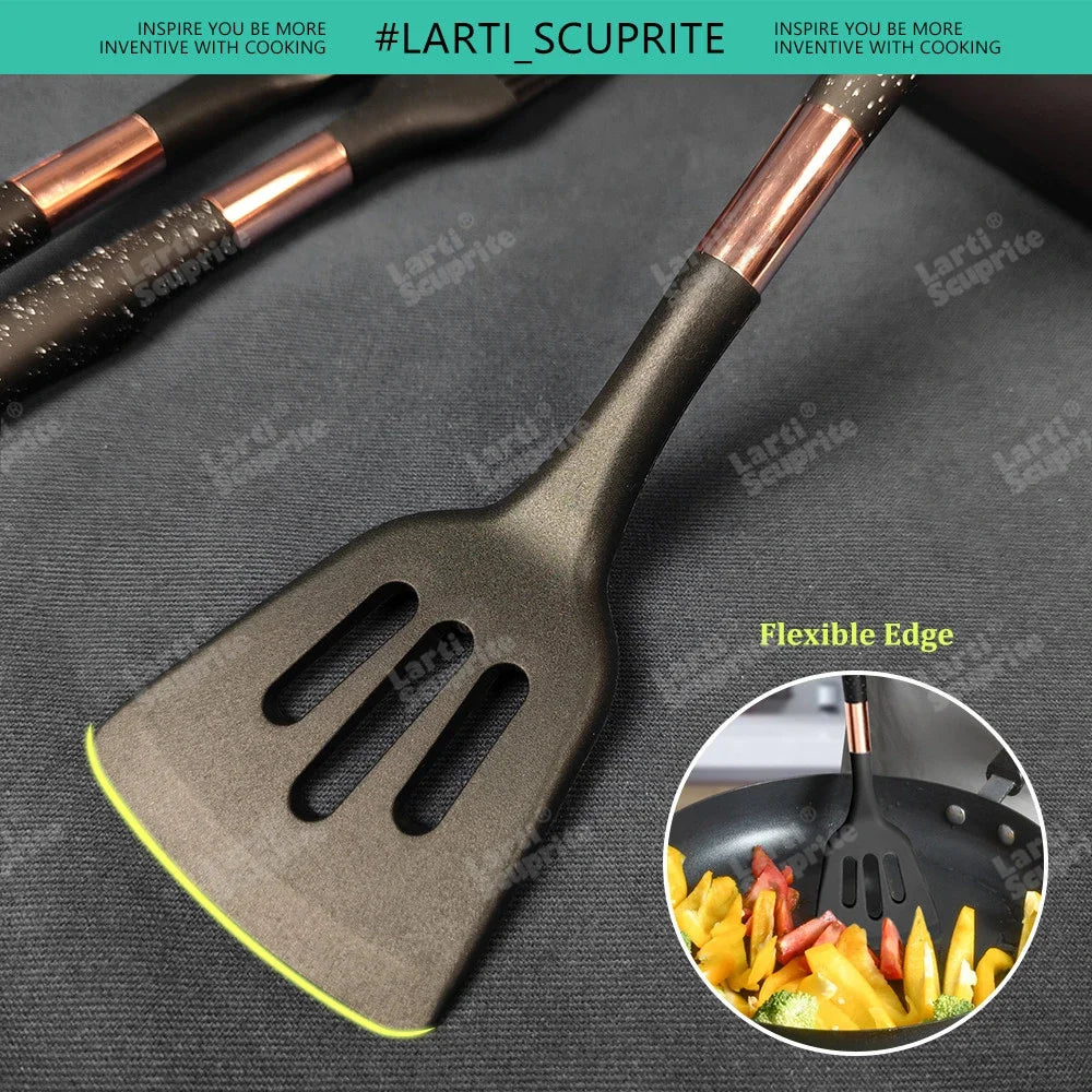 1-Pack Silicone Utensils Non-Stick Cooking Gold Plated Heat