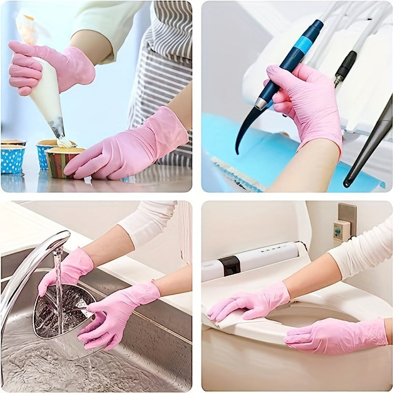 100/50/20pcs Light Pink Disposable Nitrile Gloves Waterproof